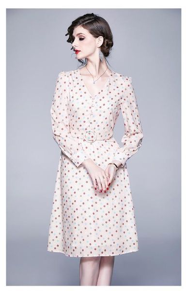 women polka dots printed pink dress summer fall elegant long sleeve v-neck sashes chiffon midi dress office ladies vestidos 2020, Black;gray
women polka dots printed pink dress summer fall elegant long sleeve v-neck sashes chiffon midi dress office ladies vestidos 2020, Black;gray