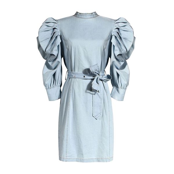 seebeautiful thin denim dress female simple stand collar puff sleeve belt loose back zipper summer 2020 new fashion l377, Black;gray
seebeautiful thin denim dress female simple stand collar puff sleeve belt loose back zipper summer 2020 new fashion l377, Black;gray