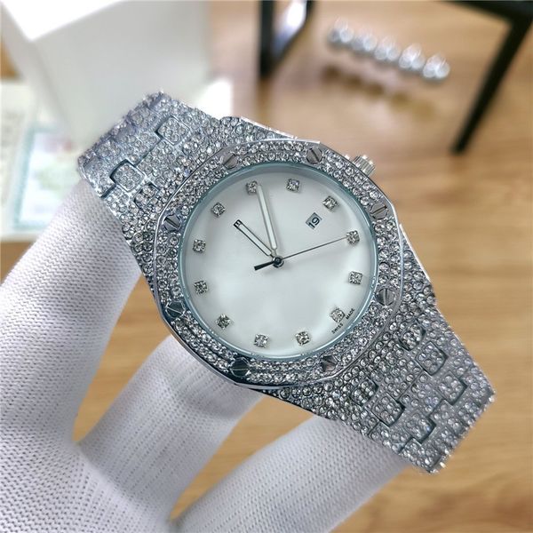 fashion watch women mens full diamond watch stainless steel royal oak 41mm mens sport watch quartz movement offshore brand watches, Slivery;brown
fashion watch women mens full diamond watch stainless steel royal oak 41mm mens sport watch quartz movement offshore brand watches, Slivery;brown