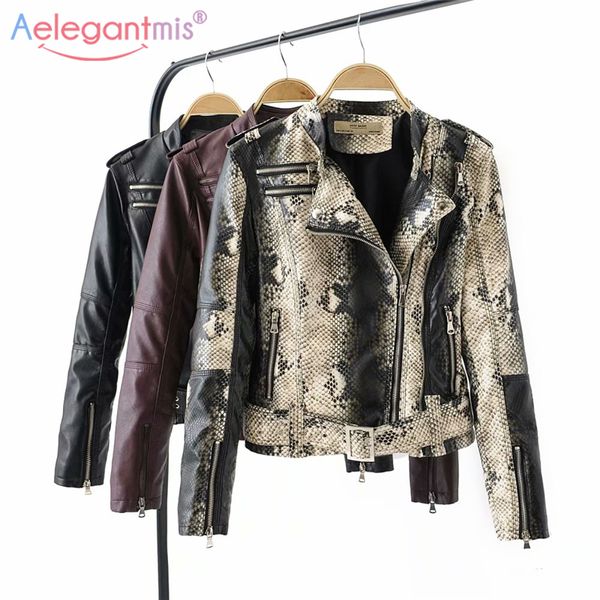 

aelegantmis autumn winter new women pu leather jacket black faux leather biker jacket ladies casual motorcycle zipper basic coat