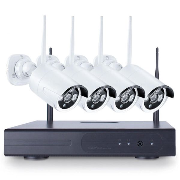 

4pcs 4ch cctv wireless 720p nvr dvr 1.0mp ir outdoor p2p wifi ip security camera video surveillance - us