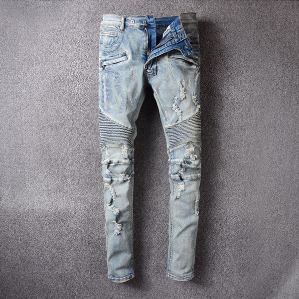 2020 men s luxury designer denim jeans distressed ripped biker jeans slim fit motorcycle biker for men pantalon de designer pour hommes, Blue
2020 men s luxury designer denim jeans distressed ripped biker jeans slim fit motorcycle biker for men pantalon de designer pour hommes, Blue