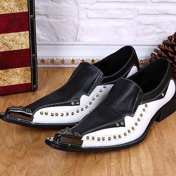 fashion trend black and white pointed rivet men's shoes business casual party leather shoes
fashion trend black and white pointed rivet men's shoes business casual party leather shoes