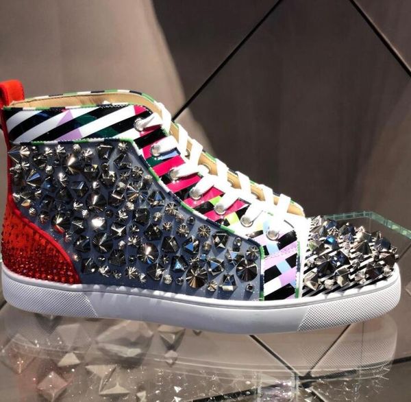 no limixx flat stripes-printed patent leather high red bottom sneakers shoes glitter leather studs spikes leisure party, Black
no limixx flat stripes-printed patent leather high red bottom sneakers shoes glitter leather studs spikes leisure party, Black