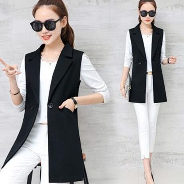 elegant long for women summer slim long vests female cardigan vest black female coat dc777, Black;white
elegant long for women summer slim long vests female cardigan vest black female coat dc777, Black;white