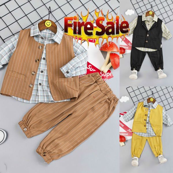 2019 autumn toddler kids baby boy formal suit tuxedo wedding plaid button shirt+striped vest+pants outfit set, White
2019 autumn toddler kids baby boy formal suit tuxedo wedding plaid button shirt+striped vest+pants outfit set, White
