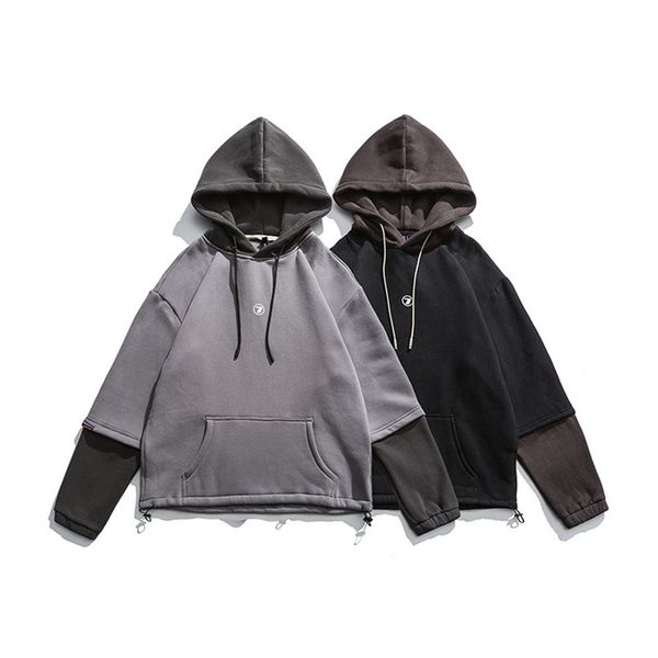 men thick fack two hoodies contrast color patchwork designer long sleeve loose pullover casual hooides men clothes, Black
men thick fack two hoodies contrast color patchwork designer long sleeve loose pullover casual hooides men clothes, Black