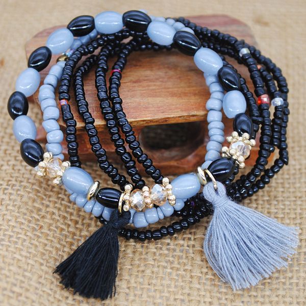 bohemia beach ocean wind elastic rope multi-layer bracelet tassel national wind rice beads bracelet female, Black
bohemia beach ocean wind elastic rope multi-layer bracelet tassel national wind rice beads bracelet female, Black