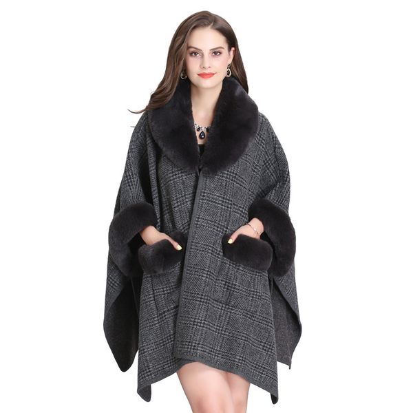 new autumn winter women's loose poncho faux fur cuff turn-down collar cardigan shawl cape cloak poncho outwear coat c4984, Black
new autumn winter women's loose poncho faux fur cuff turn-down collar cardigan shawl cape cloak poncho outwear coat c4984, Black