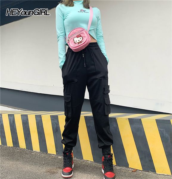 heyoungirl punk harajuku harem cargo pants women black khaki elastic high waist trousers ladies casual sweatpants pockets street, Black;white
heyoungirl punk harajuku harem cargo pants women black khaki elastic high waist trousers ladies casual sweatpants pockets street, Black;white