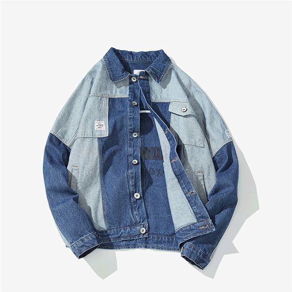 2019 spring new white background japanese stitching hit color denim jacket male tide veste smart casual punk style, Black;brown
2019 spring new white background japanese stitching hit color denim jacket male tide veste smart casual punk style, Black;brown