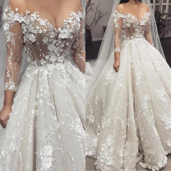 lace wedding dresses jewel sheer neckline long sleeves country bridal gowns 3d appliques plus size wedding dress custom made, White
lace wedding dresses jewel sheer neckline long sleeves country bridal gowns 3d appliques plus size wedding dress custom made, White