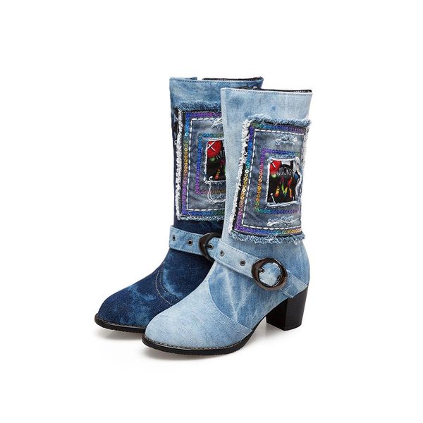 denim women walking shoes winter boot thick heel mid calf boots snake belt buckle female knight boots short plush warm size 43, Black
denim women walking shoes winter boot thick heel mid calf boots snake belt buckle female knight boots short plush warm size 43, Black