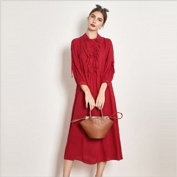 red silk dress for spring and autumn 2019 new england style court style slim 100% mulberry silk knee length dress, Black;gray
red silk dress for spring and autumn 2019 new england style court style slim 100% mulberry silk knee length dress, Black;gray