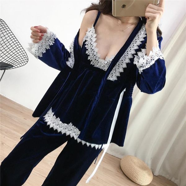 navy blue spring velour pajamas sets womens 3pc strap pantsuit sleepwear casual home wear nightwear robe bath gown, Black;red
navy blue spring velour pajamas sets womens 3pc strap pantsuit sleepwear casual home wear nightwear robe bath gown, Black;red