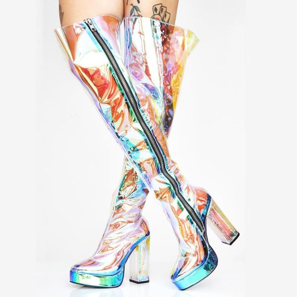 occident ladies knee high boots side zip block heel runway clubwear clear transparent rainbow colors bling crystal pvc shoes, Black
occident ladies knee high boots side zip block heel runway clubwear clear transparent rainbow colors bling crystal pvc shoes, Black