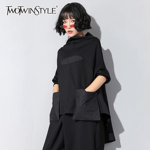 twotwinstyle casual t-shirts for women turtleneck batwing long sleeve patchwork pockets female 2019 spring fashion tide, White
twotwinstyle casual t-shirts for women turtleneck batwing long sleeve patchwork pockets female 2019 spring fashion tide, White