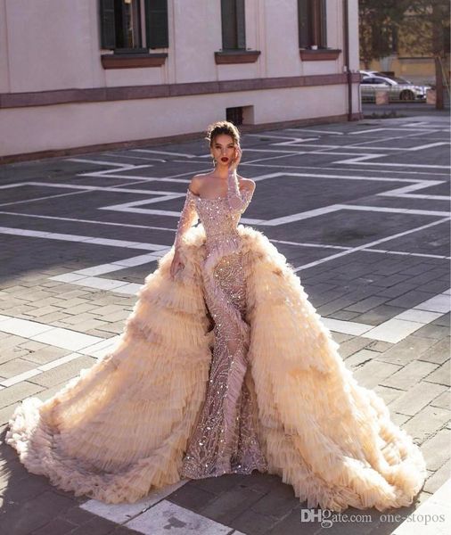 blush pink crystal beaded mermaid wedding dresses with detachable train 2020 luxury long sleeves sequined plus size bridal gown, White
blush pink crystal beaded mermaid wedding dresses with detachable train 2020 luxury long sleeves sequined plus size bridal gown, White