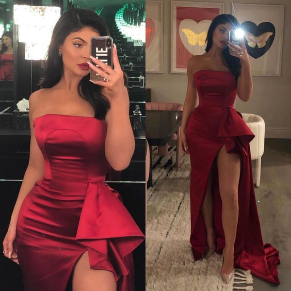 strapless red prom dresses custom made thigh high slits satin sweep train evening gowns cocktail party dresses, Black
strapless red prom dresses custom made thigh high slits satin sweep train evening gowns cocktail party dresses, Black