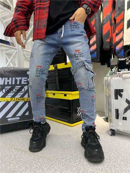 2019 mens badge rips stretch black jeans fashion designer slim fit washed motocycle denim pants panelled hip hop trousers1, Blue
2019 mens badge rips stretch black jeans fashion designer slim fit washed motocycle denim pants panelled hip hop trousers1, Blue