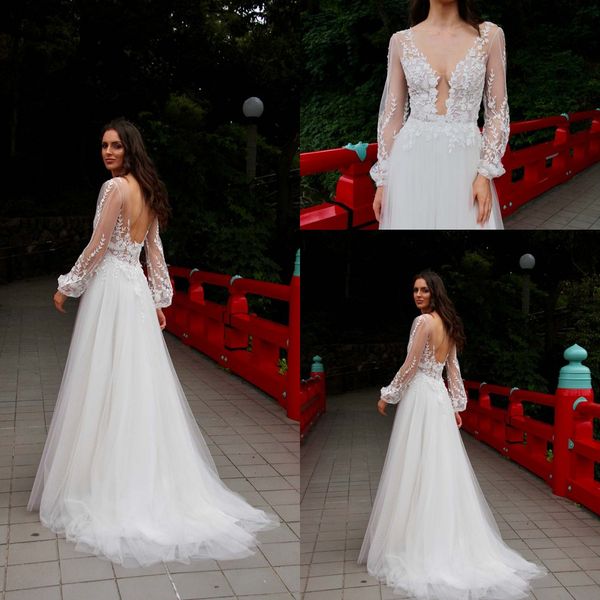 2020 floral wedding dress v-neck a line appliqued lace long sleeves bridal dress sweep train tulle illusion backless robes de mariée, White
2020 floral wedding dress v-neck a line appliqued lace long sleeves bridal dress sweep train tulle illusion backless robes de mariée, White