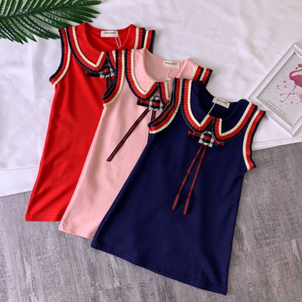 girls designer dresses 2019 new luxury british style dress solid color bow knit sweater cute striped sleeveless one-piece children clothes, Red;yellow
girls designer dresses 2019 new luxury british style dress solid color bow knit sweater cute striped sleeveless one-piece children clothes, Red;yellow