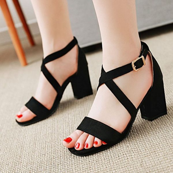 fanyuan sandals women flock platform summer shoes fashion buckle square high heel square toe all match women pumps size 34-43, Black
fanyuan sandals women flock platform summer shoes fashion buckle square high heel square toe all match women pumps size 34-43, Black