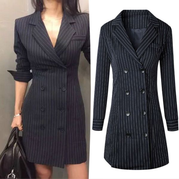 jacket women 2019 autumn women's new style small suit stripe double breasted commuter suit slim fitted jacket, White;black
jacket women 2019 autumn women's new style small suit stripe double breasted commuter suit slim fitted jacket, White;black