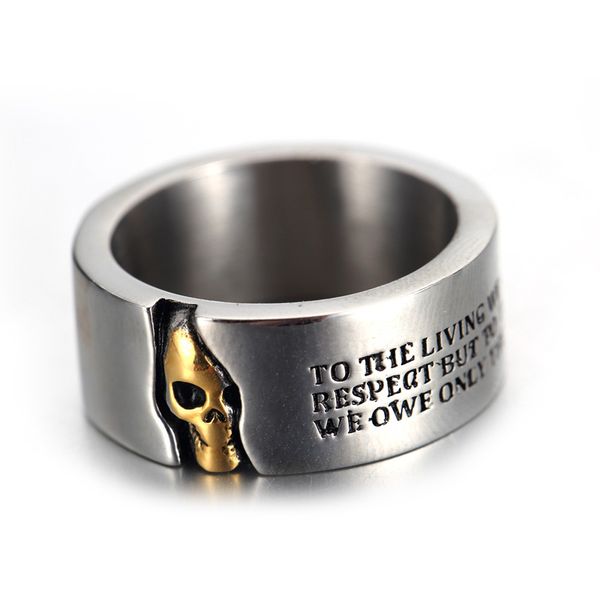 hip hop punk style golden skull head jewelry stainless steel concave carved words finger rings amulet for men, Silver
hip hop punk style golden skull head jewelry stainless steel concave carved words finger rings amulet for men, Silver