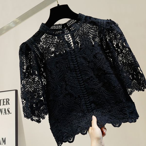 short sleeve lace blouse women hollow out stand collar short sleeve lace shirt women's sweet elegant blusas femme, White
short sleeve lace blouse women hollow out stand collar short sleeve lace shirt women's sweet elegant blusas femme, White