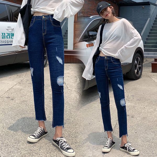 among the flowers ting 2019 autumn new style large girl's online celebrity large size slimming europe and america pants with hol, Blue
among the flowers ting 2019 autumn new style large girl's online celebrity large size slimming europe and america pants with hol, Blue
