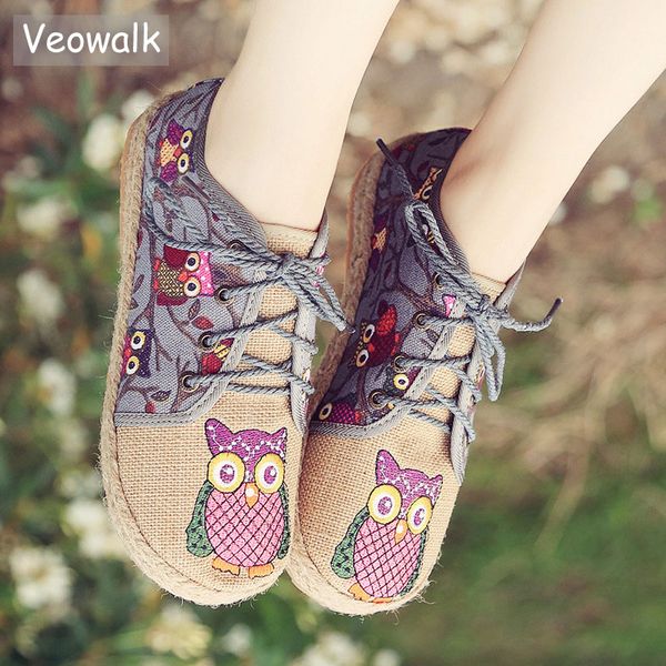 veowalk vintage women shoes thai cotton linen canvas owl embroidered cloth single national flats woven round toe lace up shoes, Black
veowalk vintage women shoes thai cotton linen canvas owl embroidered cloth single national flats woven round toe lace up shoes, Black