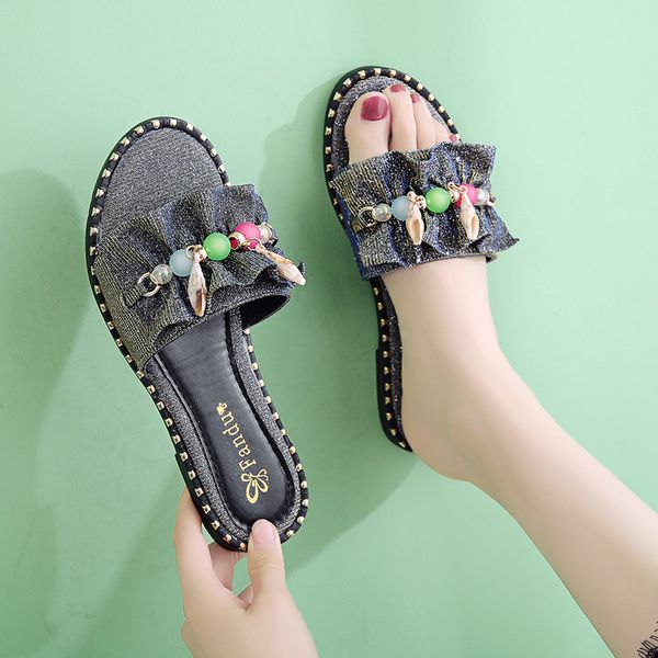 loafers house slippers platform female shoes slides string bead fashion 2020 flat soft rubber basic pu cotton fabric, Black
loafers house slippers platform female shoes slides string bead fashion 2020 flat soft rubber basic pu cotton fabric, Black