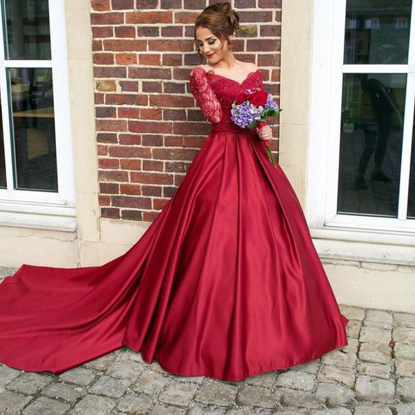Vintage Sexy V Neck Dark Red Wedding Dresses Long Sleeve Wedding Gowns 2018 Beading Lace Court Train Bridal Gowns Cheap Custom Made
Vintage Sexy V Neck Dark Red Wedding Dresses Long Sleeve Wedding Gowns 2018 Beading Lace Court Train Bridal Gowns Cheap Custom Made