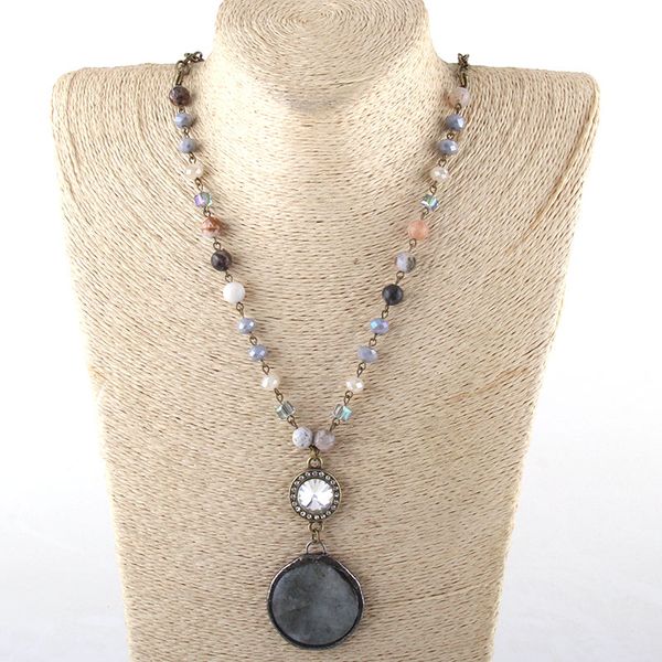 fashion bohemian tribal jewelry antique stone glass chain crystal links round stone pendant long necklaces, Silver
fashion bohemian tribal jewelry antique stone glass chain crystal links round stone pendant long necklaces, Silver