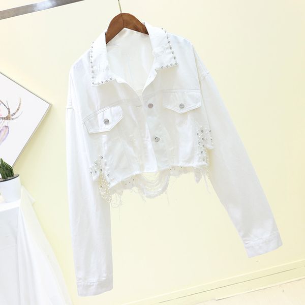 spring streetwear white jeans jacket female beading hole short cowboy outwear women long sleeve denim bomber jackets, Black;brown
spring streetwear white jeans jacket female beading hole short cowboy outwear women long sleeve denim bomber jackets, Black;brown