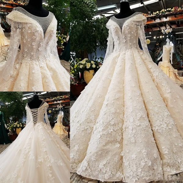 amazing vintage wedding dresses sheer neck long sleeves 3d appliques bridal dress lace up back lace tulle wedding dress custom made, White
amazing vintage wedding dresses sheer neck long sleeves 3d appliques bridal dress lace up back lace tulle wedding dress custom made, White