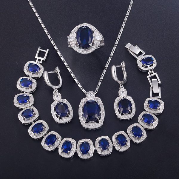 925 sterling silver jewelry sets pendant necklace earring blue bracelet purple zircon open ring t730
925 sterling silver jewelry sets pendant necklace earring blue bracelet purple zircon open ring t730