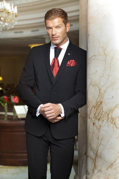popular two buttons groomsmen notch lapel groom tuxedos men suits wedding/prom man blazer ( jacket+pants+vest+tie) 605, Black;gray