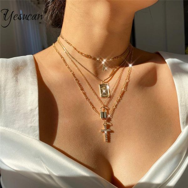 vintage geometric multilevel geometric necklace for women trendy letters cross lock head pendant necklaces choker jewelry gift, Silver
vintage geometric multilevel geometric necklace for women trendy letters cross lock head pendant necklaces choker jewelry gift, Silver