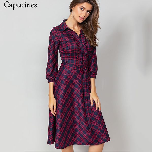 capucines ruffles trim vintage plaid dress women casual turn-down collar lantern 3/4 sleeves sashes a line slim autumn dresses, Black;gray
capucines ruffles trim vintage plaid dress women casual turn-down collar lantern 3/4 sleeves sashes a line slim autumn dresses, Black;gray