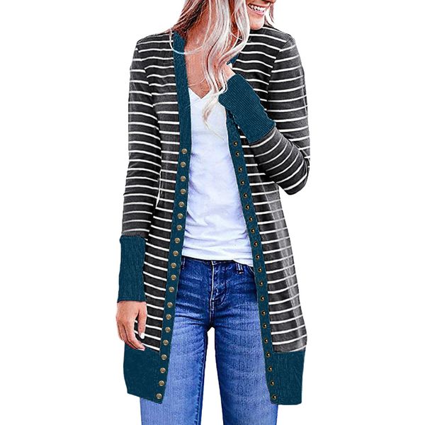 women casual long sleeve stripe patchwork long cardigan blouse coat autumn winter portability warm fashion masculino c, White
women casual long sleeve stripe patchwork long cardigan blouse coat autumn winter portability warm fashion masculino c, White