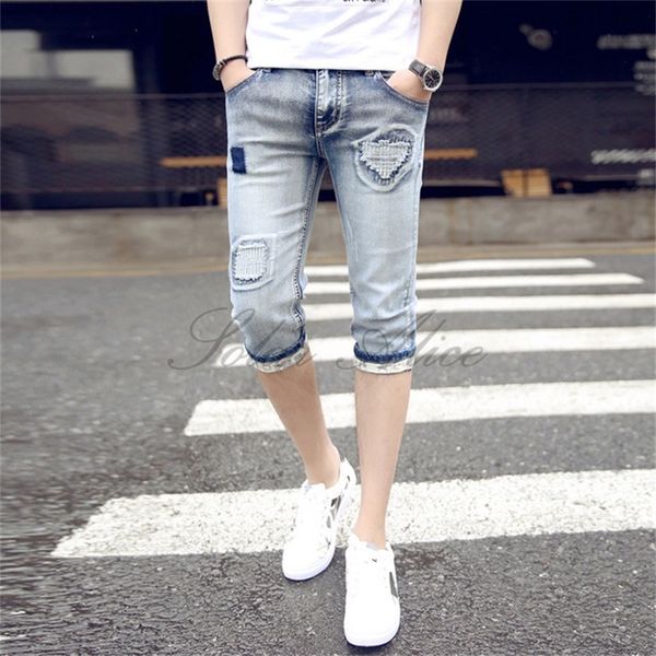 2020 men's summer new straight calf-length denim shorts thin slim patch casual shorts, Blue
2020 men's summer new straight calf-length denim shorts thin slim patch casual shorts, Blue