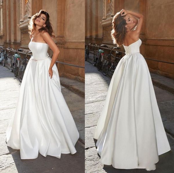 modern strapless wedding dress 2020 simple designed satin corset lace-up back bridal gowns robe de mariee, White
modern strapless wedding dress 2020 simple designed satin corset lace-up back bridal gowns robe de mariee, White