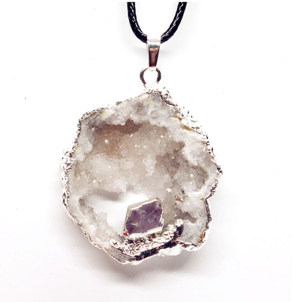 trendy-beads unique silver plated irregular shape geode natural rock crystal with purple amethysts pendant, Black
trendy-beads unique silver plated irregular shape geode natural rock crystal with purple amethysts pendant, Black