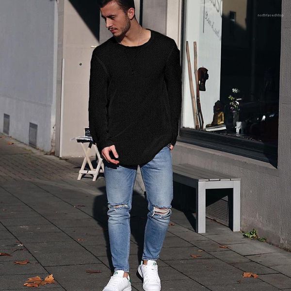 long sleeved fall tees mens autumn designer knitted tshirts solid color casual simple match sweater, White;black
long sleeved fall tees mens autumn designer knitted tshirts solid color casual simple match sweater, White;black