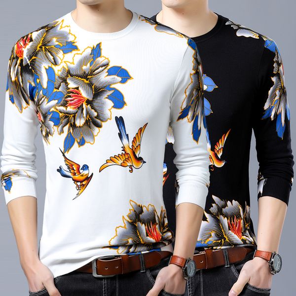 2019 autumn men's comfortable cotton floral round neck casual sweater shirt mens wear pullovers, White;black
2019 autumn men's comfortable cotton floral round neck casual sweater shirt mens wear pullovers, White;black
