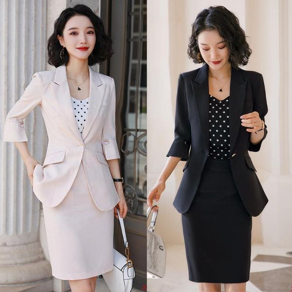 new 2020 female apricot blazer for women bsiness suits with skirt and jacket sets work wear half sleeve, White;black
new 2020 female apricot blazer for women bsiness suits with skirt and jacket sets work wear half sleeve, White;black