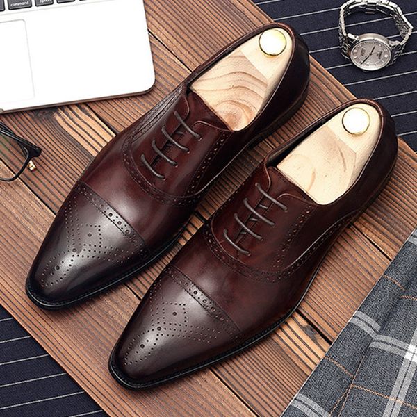 luxury handmade man formal dress wedding shoes genuine leather party groom oxfords pointed toe men's semi brogue flats dm148, Black
luxury handmade man formal dress wedding shoes genuine leather party groom oxfords pointed toe men's semi brogue flats dm148, Black