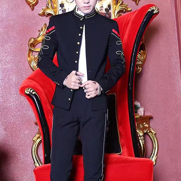 single breasted embroidery suit jacket men korean style stand collar slim fit black party wedding blazer mens stage jackets, White;black
single breasted embroidery suit jacket men korean style stand collar slim fit black party wedding blazer mens stage jackets, White;black